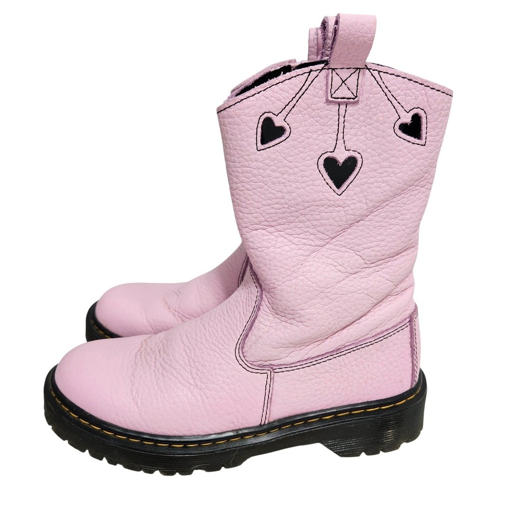 Doc Martens Leather Heart Boots Tall Girls Shoes Dr. Martens 3 EU 34 Pink Black